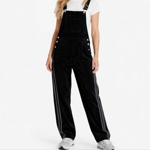 Adidas ($200) Black Corduroy 3-Stripe Overalls Womens Streetwear Dungarees